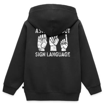 Deaf Pride ASL Gebärdensprache - Kinder Premium Organic Zip Hoodie - Schwarz - Hinten - AI Model Kid Male (0cm)