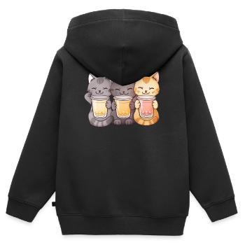 Thé à bulles Boba BubbleTea Kawaii Japan Tea Kpop - Sweat Premium à capuche zippé enfant bio - noir - Dos - AI Model Kid Male (0cm)