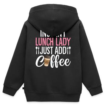Cafétéria Employé Déjeuner Dame Déjeuner Instantané Dame - Sweat Premium à capuche zippé enfant bio - noir - Dos - AI Model Kid Male (0cm)