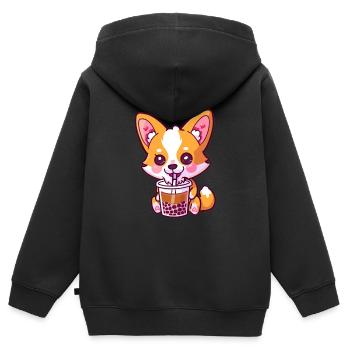 Thé à bulles Boba BubbleTea Kawaii Japan Tea Kpop - Sweat Premium à capuche zippé enfant bio - noir - Dos - AI Model Kid Male (0cm)