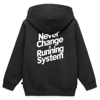 Wechseln Sie niemals ein laufendes System - Kinder Premium Organic Zip Hoodie - Schwarz - Hinten - AI Model Kid Male (0cm)
