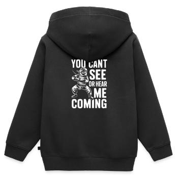 Ninja, du kannst mich nicht kommen sehen oder hören - Kinder Premium Organic Zip Hoodie - Schwarz - Hinten - AI Model Kid Male (0cm)