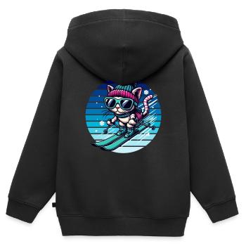 Wintersport Skifahren Katze Schnee Winter Kinder - Kinder Premium Organic Zip Hoodie - Schwarz - Hinten - AI Model Kid Male (0cm)