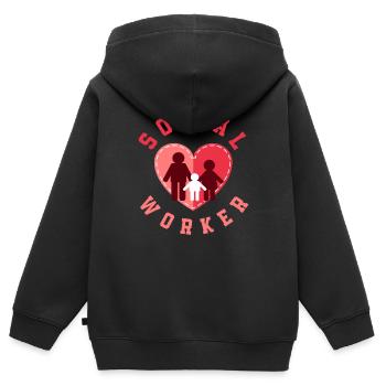 Chaleureuse reconnaissance pour les travailleurs sociaux - Sweat Premium à capuche zippé enfant bio - noir - Dos - AI Model Kid Male (0cm)