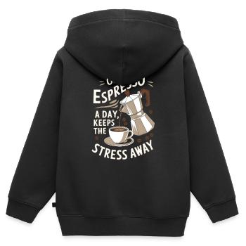 Un expresso par jour éloigne le stress - Sweat Premium à capuche zippé enfant bio - noir - Dos - AI Model Kid Male (0cm)