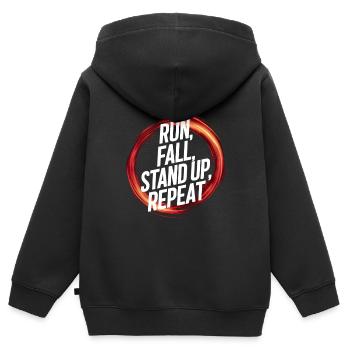 courir tomber debout répéter - Sweat Premium à capuche zippé enfant bio - noir - Dos - AI Model Kid Male (0cm)