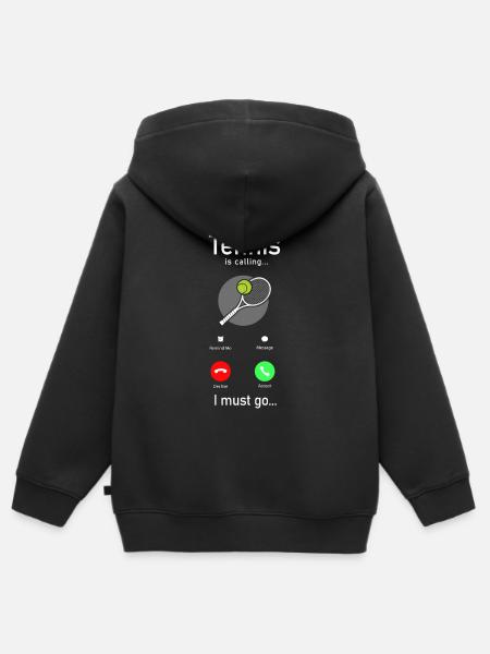 Funny Tennis Player Racket Phone - Kids Premium Organic Zip-up Hoodie - black