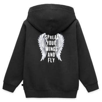 Breite deine Flügel aus und fliege Engelsflügel - Kinder Premium Organic Zip Hoodie - Schwarz - Hinten - AI Model Kid Male (0cm)