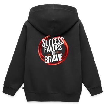 Le succès sourit aux courageux - Sweat Premium à capuche zippé enfant bio - noir - Dos - AI Model Kid Male (0cm)