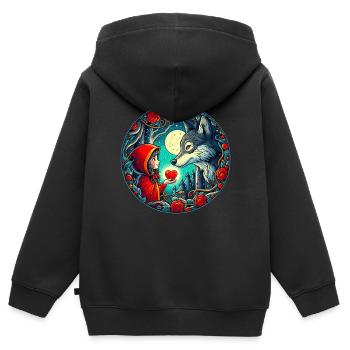 Märchen Rotkäppchen Wolf Kinder Herz Tierschutz - Kinder Premium Organic Zip Hoodie - Schwarz - Hinten - AI Model Kid Male (0cm)