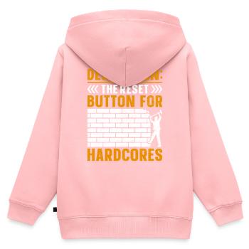 Funny House Demolition Day Bouton de réinitialisation de la démolition - Sweat Premium à capuche zippé enfant bio - rose - Dos - AI Model Kid Female (0cm)