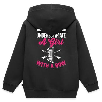 Archer de tir à l’arc arc et flèche Une fille - Sweat Premium à capuche zippé enfant bio - noir - Dos - AI Model Kid Male (0cm)