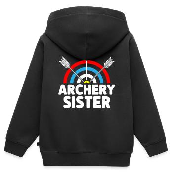 Bogenschießen Schwester Bogenschütze Bogen und Pfe - Kinder Premium Organic Zip Hoodie - Schwarz - Hinten - AI Model Kid Male (0cm)