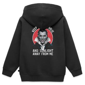 Vampir hält silbernes Knoblauch-Sonnenlicht von mir fern - Kinder Premium Organic Zip Hoodie - Schwarz - Hinten - AI Model Kid Male (0cm)