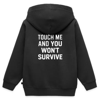 Touche-moi et tu ne survivras pas - Sweat Premium à capuche zippé enfant bio - noir - Dos - AI Model Kid Male (0cm)
