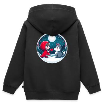 Märchen Rotkäppchen Wolf Kinder Herz Mond Niedlich - Kinder Premium Organic Zip Hoodie - Schwarz - Hinten - AI Model Kid Male (0cm)