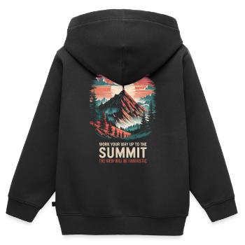 Arbeiten Sie sich bis zum Gipfel hoch, die Aussicht wird - Kinder Premium Organic Zip Hoodie - Schwarz - Hinten - AI Model Kid Male (0cm)