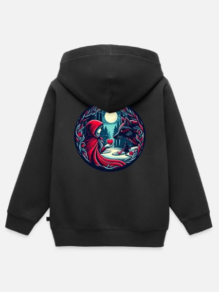 Fairy Tale Little Red Riding Hood Wolf Mystical Love Animal Welfare - Kids Premium Organic Zip-up Hoodie - black