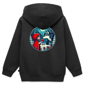Märchen Rotkäppchen Wolf Kinder Niedlich Fantasie - Kinder Premium Organic Zip Hoodie - Schwarz - Hinten - AI Model Kid Male (0cm)