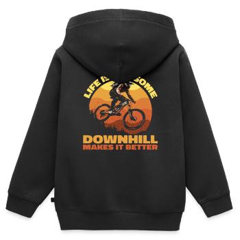 Life Is Awesome – Downhill Makes It Better - Kinder Premium Organic Zip Hoodie - Schwarz - Hinten - AI Model Kid Male (0cm)