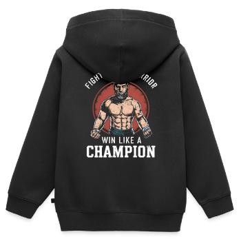 Kämpfer kämpfe wie ein Krieger, gewinne wie ein Champion - Kinder Premium Organic Zip Hoodie - Schwarz - Hinten - AI Model Kid Male (0cm)