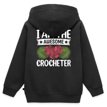 Crochet au crochet - Je suis le super crocheteur - Sweat Premium à capuche zippé enfant bio - noir - Dos - AI Model Kid Male (0cm)