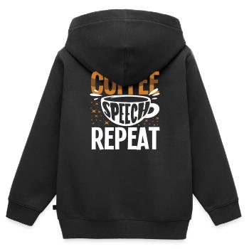 Coffee Speech Repeat Lustiger Spruch - Kinder Premium Organic Zip Hoodie - Schwarz - Hinten - AI Model Kid Male (0cm)