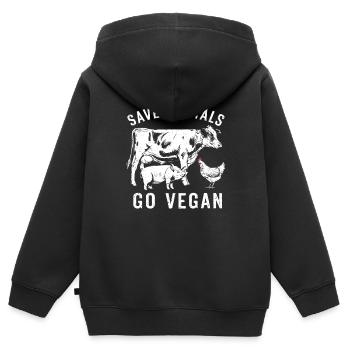 Tiere retten Mit Tieren vegan werden - Kinder Premium Organic Zip Hoodie - Schwarz - Hinten - AI Model Kid Male (0cm)