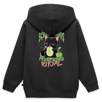 ASMR Rituel de grignotage étonnamment délicieux - Sweat Premium à capuche zippé enfant bio - noir - Dos - AI Model Kid Male (0cm)