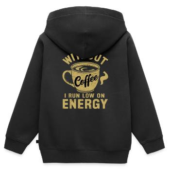 Ohne Kaffee geht mir die Energie aus - Kinder Premium Organic Zip Hoodie - Schwarz - Hinten - AI Model Kid Male (0cm)