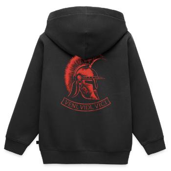 VENI VIDI VICI Jules César casque rouge - Sweat Premium à capuche zippé enfant bio - noir - Dos - AI Model Kid Male (0cm)