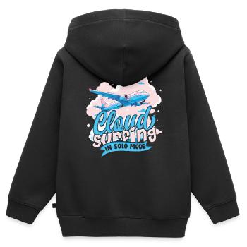 Premier pilote de vol solo surfant sur les nuages en mode solo - Sweat Premium à capuche zippé enfant bio - noir - Dos - AI Model Kid Male (0cm)