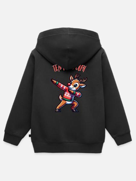 Feliz Navidad Equipo Rudolph Fun - Sudadera Premium con capucha y cremallera infantil orgánica - negro