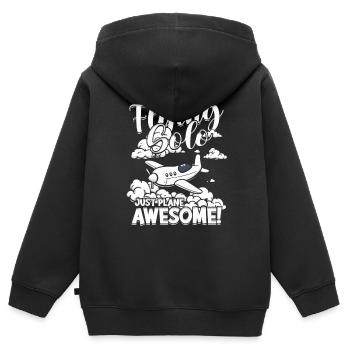 Premier vol en solo Voler en solo Just Plane Awesome - Sweat Premium à capuche zippé enfant bio - noir - Dos - AI Model Kid Male (0cm)