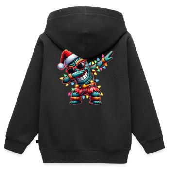 Dabbing Tiki Luau Masque Tiki Hawaïen - Sweat Premium à capuche zippé enfant bio - noir - Dos - AI Model Kid Male (0cm)
