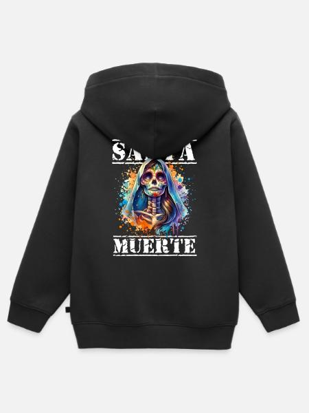 Carnaval de la Santa Muerte Halloween Día de los Muertos - Sudadera Premium con capucha y cremallera infantil orgánica - negro