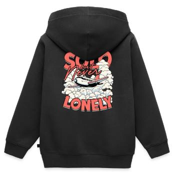 Premier pilote de vol solo en solo mais jamais seul - Sweat Premium à capuche zippé enfant bio - noir - Dos - AI Model Kid Male (0cm)
