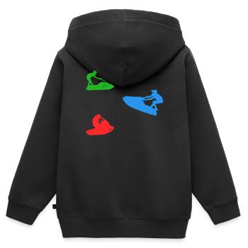 Silhouette de jet ski Silhouette de jet ski Jet ski - Sweat Premium à capuche zippé enfant bio - noir - Dos - AI Model Kid Male (0cm)