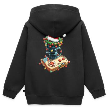 Arcade Joystick 80s Jeux Vidéo Rétro - Sweat Premium à capuche zippé enfant bio - noir - Dos - AI Model Kid Male (0cm)