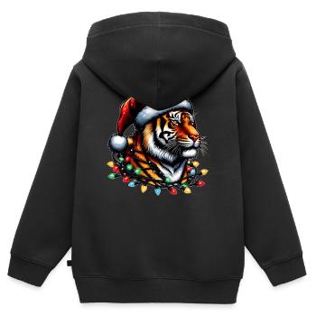 Bengalischer Tiger Löwe Weihnachtsmütze Xmas - Kinder Premium Organic Zip Hoodie - Schwarz - Hinten - AI Model Kid Male (0cm)