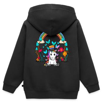 LGBT Rainbow Rainbow Flag Unicorn - Kids Premium Organic Zip-up Hoodie - black - Back - AI Model Kid Male (0cm)