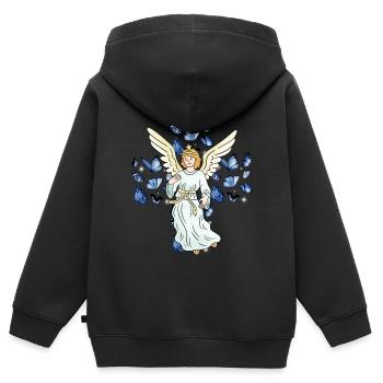 Ange Croix Crucifix Papillons Croix - Sweat Premium à capuche zippé enfant bio - noir - Dos - AI Model Kid Male (0cm)