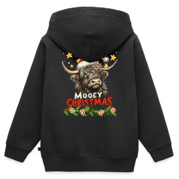 Noël Highlands écossais Bovins Moo Drôle - Sweat Premium à capuche zippé enfant bio - noir - Dos - AI Model Kid Male (0cm)