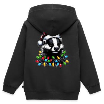 Miel Badger Ratel Chapeau de Noël - Sweat Premium à capuche zippé enfant bio - noir - Dos - AI Model Kid Male (0cm)