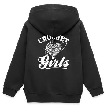 Crochet Fille Crocheteuse Crochet - Crochet Filles - Sweat Premium à capuche zippé enfant bio - noir - Dos - AI Model Kid Male (0cm)