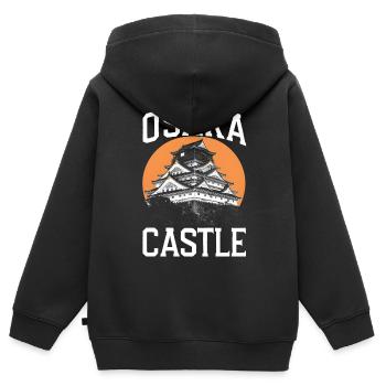 Château d’Osaka, Japon - Sweat Premium à capuche zippé enfant bio - noir - Dos - AI Model Kid Male (0cm)