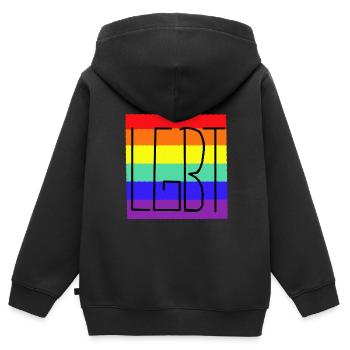 LGBT Arc-en-ciel Arc-en-ciel Drapeau Gay Pride - Sweat Premium à capuche zippé enfant bio - noir - Dos - AI Model Kid Male (0cm)
