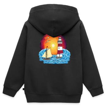 Leuchtturm Segelschiff maritim Schiffe Schiff - Kinder Premium Organic Zip Hoodie - Schwarz - Hinten - AI Model Kid Male (0cm)