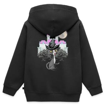Chat de conte de fées Personnage de conte de fées Les chats évoquent - Sweat Premium à capuche zippé enfant bio - noir - Dos - AI Model Kid Male (0cm)