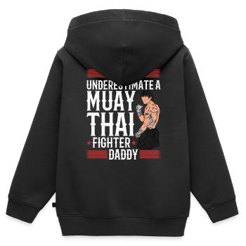 Combattant de Muay Thai Papa Combattant de Muay Thai - Sweat Premium à capuche zippé enfant bio - noir - Dos - AI Model Kid Male (0cm)